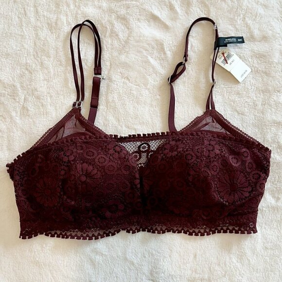 NWT Aerie Maroon Real Power Wireless Push Up Joy Convertible Lace Bra - 34C - Picture 2 of 10